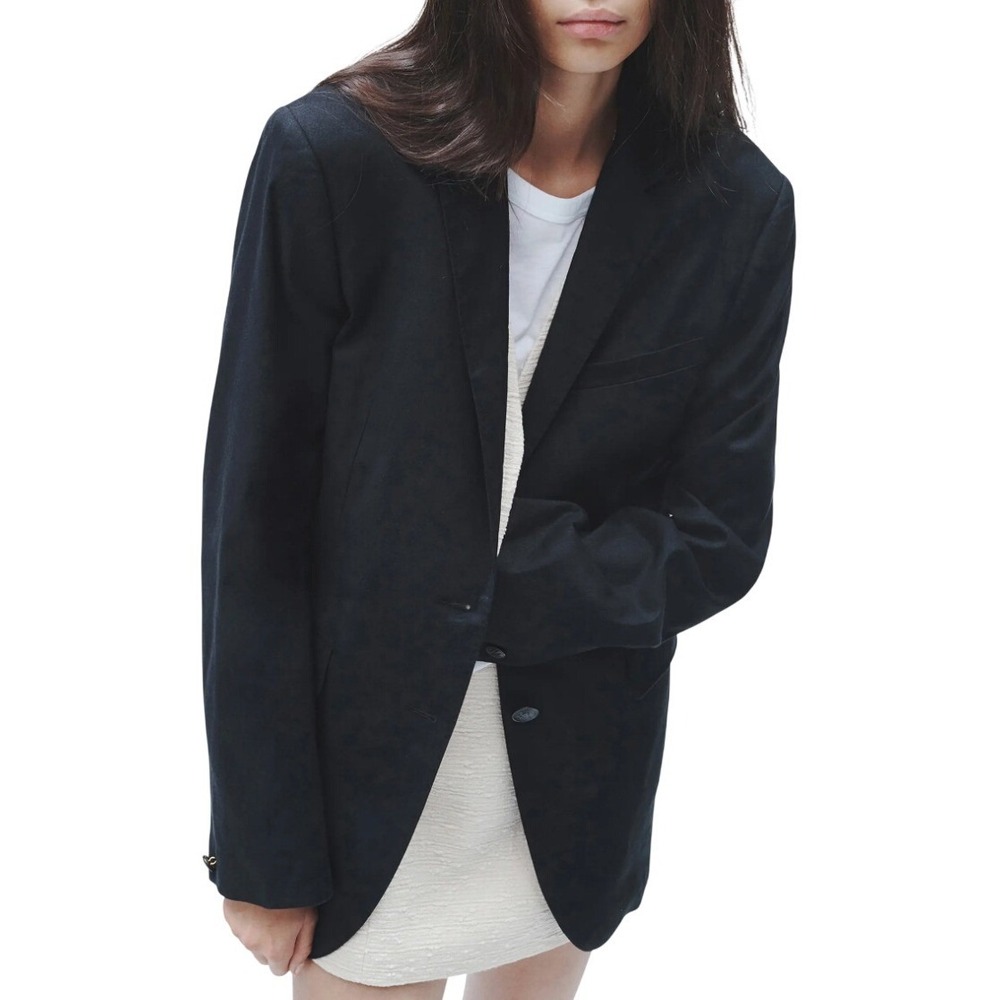 Rag & Bone Odessa Black Linen Blend Two Button Blazer Jacket Size 0 RN108879